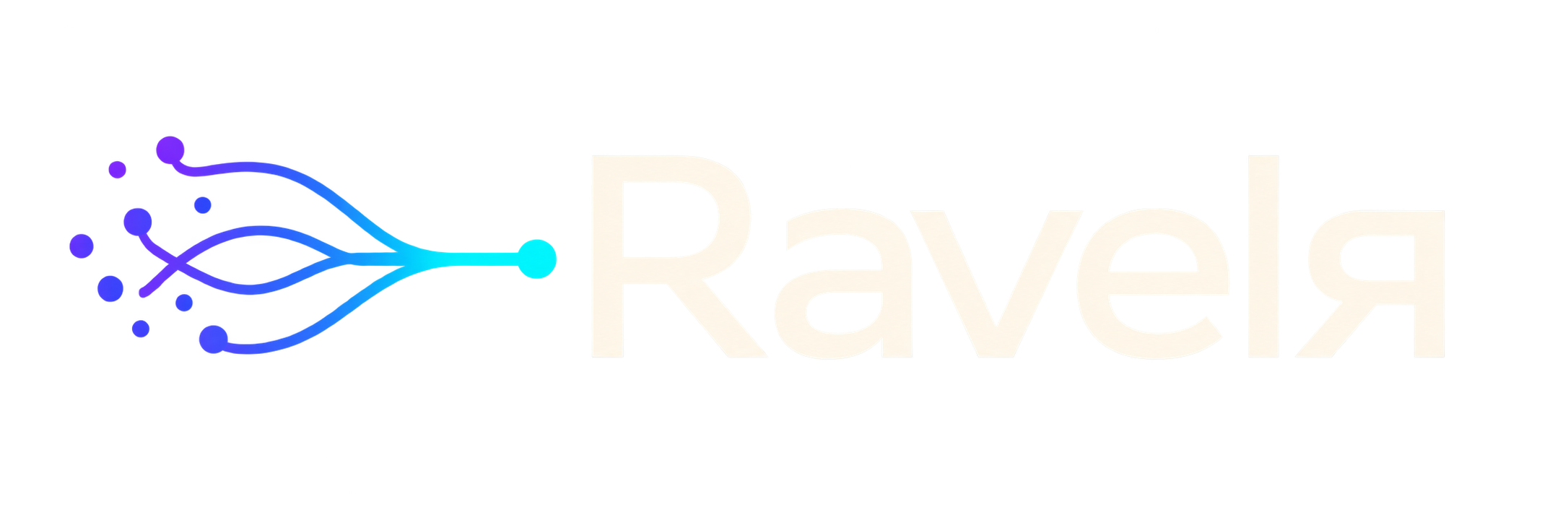 Ravelya logo: scattered signals converge into a traced line beside the word Ravel followed by the Cyrillic letter ya